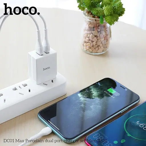 Зарядное устройство Hoco DC01 Max Porcelain блок питания 2 USB 2.1 A - фото 5