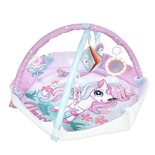 Килимок-манеж для немовлят ZL2411 Єдиноріг 2 в 1 з підвісними іграшками