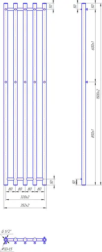 Водяна рушникосушка Mario Inox Туб 1500x352/320 1.7.046429.P, Хром, нижнее - фото 3