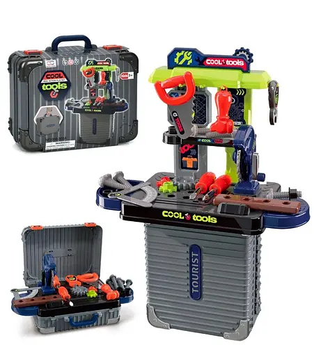 Набір інструментів у кейсі Cool Tools 2в1 – дитячий верстат із валізкою - фото 1