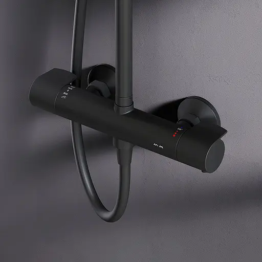 Душова система з термостатом Am.Pm X-Joy верхній душ 220 мм black F0785A422, Чорний матовий - фото 5