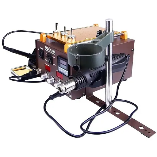 Паяльная станция Aida 939D со встроенным вакуумным сепаратором 9" (20 x 11 см), фен, паяльник, третья рука - фото 1