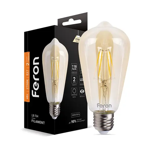 Светодиодная лампа Feron Filament LB-764 4 Вт E27 2700K EDISON ST64 золото - фото 1