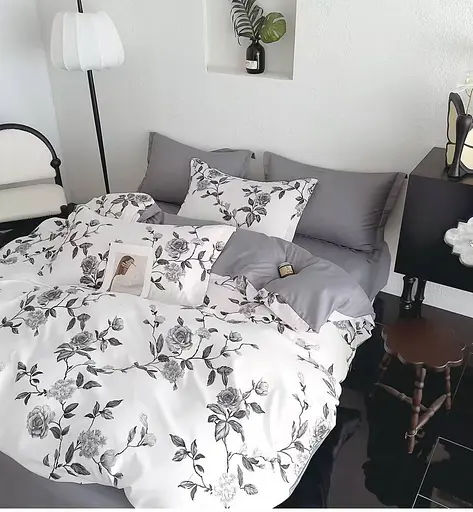 Комплект постельного белья с компаньоном Турция полуторный размер 100% коттон Наволочки 70х70см Дима узор розы - фото 1