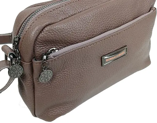 Женская кожаная сумка Borsacomoda на плечо коричневая sum0028719 - фото 7