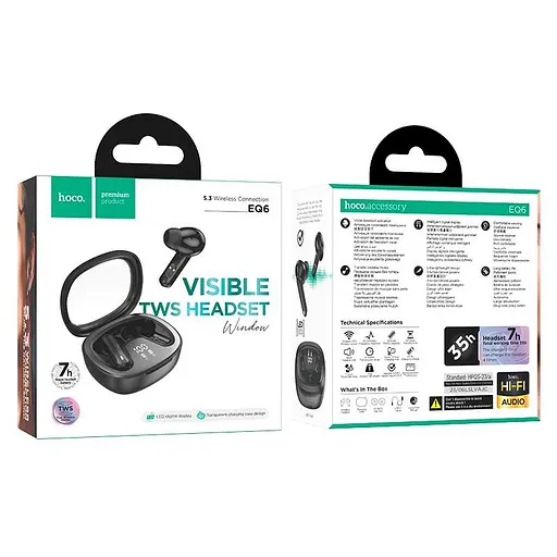 Навушники Hoco Shadow true wireless BT headset EQ6 BT5.3, 40/320mAh, 7h - фото 2