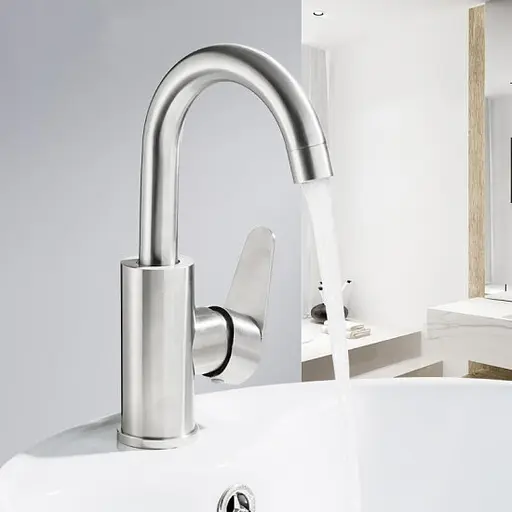 F1348 Змішувач для умивальника нержавіюча сталь гайка картридж Ø35 Frap Хром матовый - фото 2