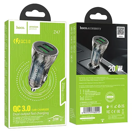 Автомобільний зарядний пристрій Hoco Z47 Type-C 2 x USB-A QC3.0 20 Вт чорний - фото 3