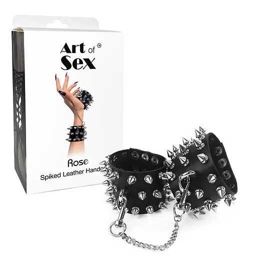 Наручники с шипами Art of Sex - Rose Spiked Leather Handcuffs, натуральная кожа - фото 4