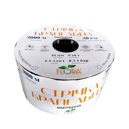 Лента капельная Flora с плоским эмиттером Ø16 мм 10 см 6 мил 1.38 л 1000 м (5076894) - фото 1