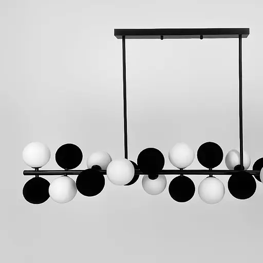Удлиненная черная люстра HOLLY L с черно-белыми плафонами 120 см | Ст. MJ 191-1120 BK+WT+BK | Line F - фото 1