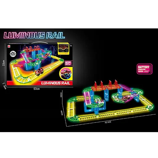 Трек 888-134 58 елементів, люмінісцентний, машинка, підсвічування, в коробці (6982145061532) - фото 1