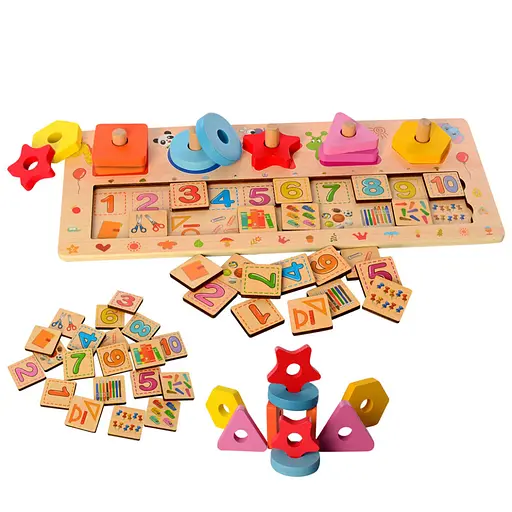 Деревянная игрушка Набор первоклассника MD 2183 Геометрика/счеты - фото 1