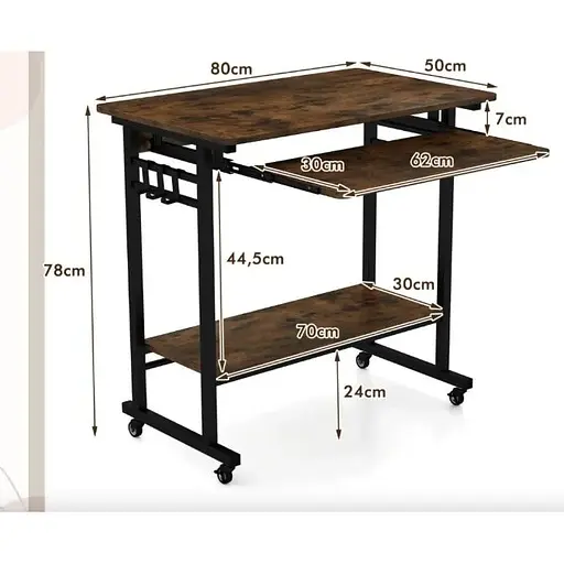 Компьютерный стол Costway Otto с выдвижной подставкой для клавиатуры - фото 5