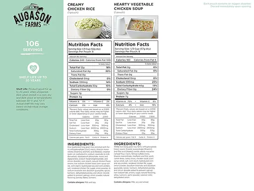 Сублимированные завтраки и ужины 106 порций с длительным сроком хранения 30 лет Augason farms (101082) - фото 5