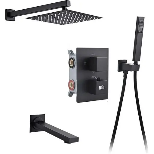 Душова система прихованого монтажу з термостатом із виливом Nett TSB-521, Чорний - фото 1