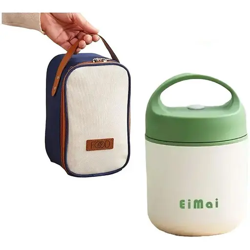 Термос для їжі - ланчбокс FOOD 0,49л харчовий термос з контейнером beije green - фото 1