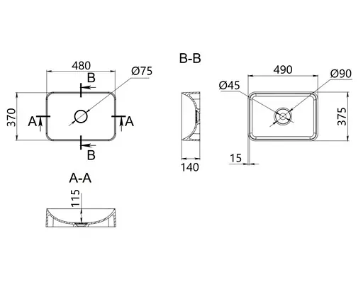 Раковина накладная Qtap Tern Stone grey, прямоугольная, с донным клапаном QT17116069SG - фото 6