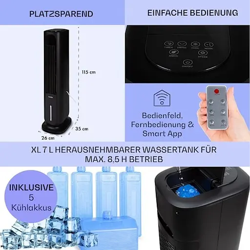 Охолоджувач повітря Klarstein Polar Tower Smart 4 - in-1 Чорний (10035831) - фото 3