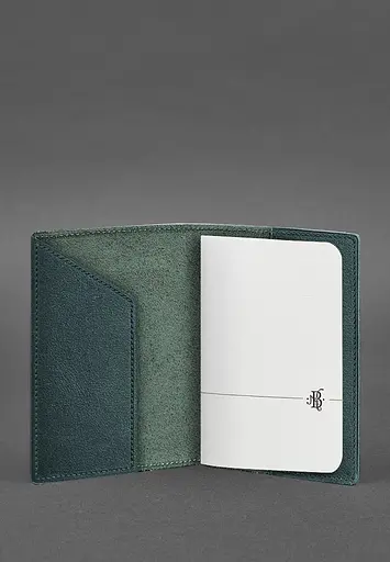 Кожаная обложка для паспорта с картой Украины зеленый краст - фото 3