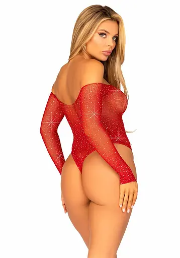 Боді Leg Avenue Crystallized fishnet bodysuit Red One Size - фото 2