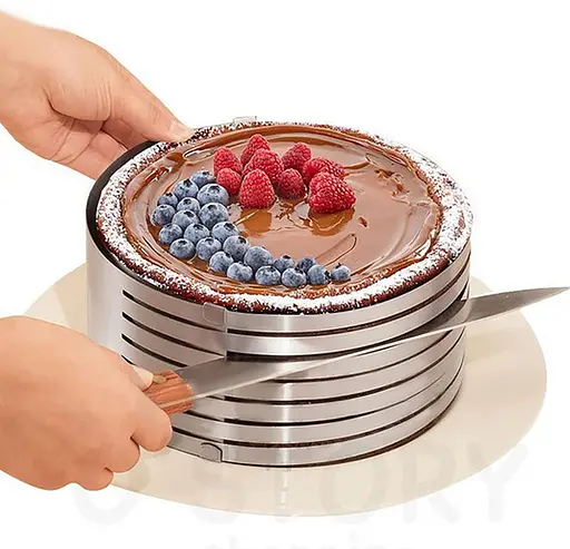 Розсувна форма кільце кондитерське з прорізами слайсер для нарізки коржів бісквіту 16-20 см (H 8.5 см), Kitchen Master Сірий 86336 - фото 4