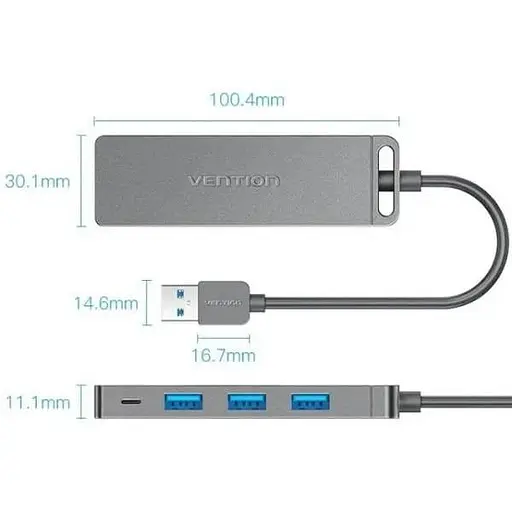 Хаб USB 3.0 - 4xUSB-A 3.0, 5 Гбит/с, Black Vention - фото 2