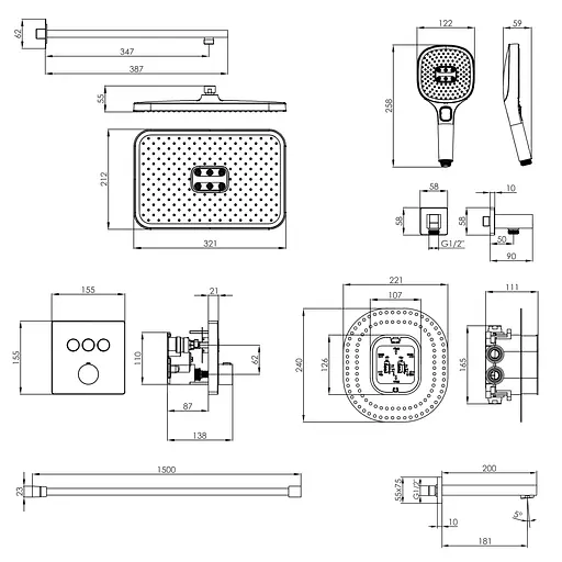 Душова система прихованого монтажу з термостатом та виливом Imprese Bilovec Click верхній душ 320x210 мм ABS black matt t04800910SBC, Чорний матовий - фото 2