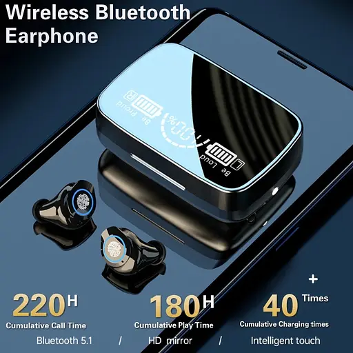 Беспроводные наушники Wireless TWS M9-17с встроенным фонариком +LED дисплей с индикатором уровня заряда Черные - фото 4