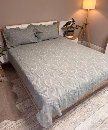 Набір вафельне покривало + 2 наволочки 200x230 см - комплект у подарунковій сумці Сірий - фото 1