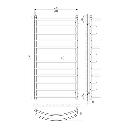 Водяна рушникосушка Laris Євромікс П12 600x1200 71207577, Хром - фото 2