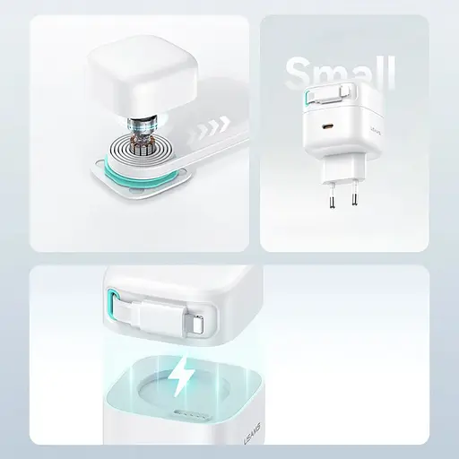 МЗП Usams US-CC209 GaN With Lightning Magnetic Retractable Cable Module XMF Ser. 35W (2USB-C) White - фото 5