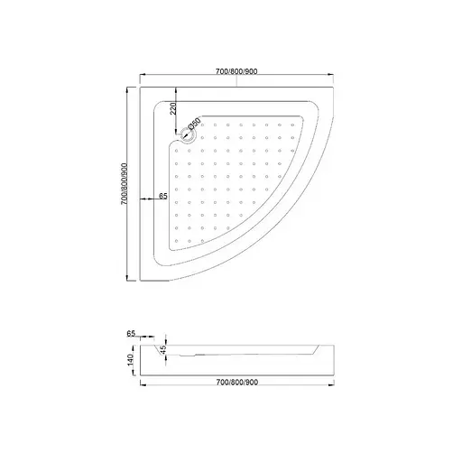 Поддон душевой низкий (полукруглый) WIZ 80х80х14 см. Акриловый с панелью и ножками - фото 9