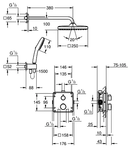 Душова система прихованого монтажу Grohe Grohtherm із Tempesta 250 Cube 34871000, Хром - фото 4