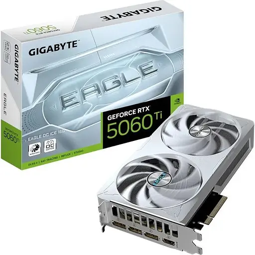 Відеокарта GeForce RTX 5060 Ti, Gigabyte, EAGLE OC ICE, 16Gb GDDR7, 128-bit, HDMI/3xDP, 2617/28000 MHz, 8-pin (GV-N506TEAGLEOC - фото 1