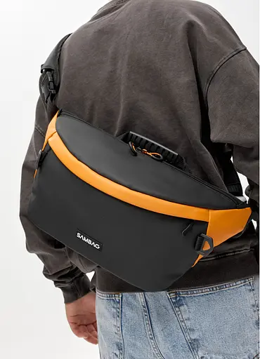 Мужская сумка-бананка под ноутбук Sambag Urban Laptop черно-оранжевая 46×26 см (51411129m) - фото 6