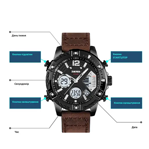 Чоловічий наручний годинник Skmei 1618 (Коричневий) - фото 6