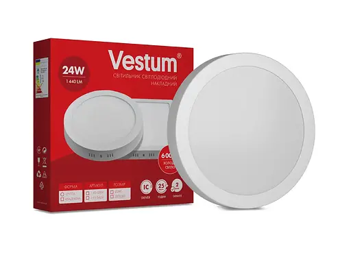 Круглий світлодіодний світильник Vestum накладний 24W 6000K 220V 1-VS-5304 - фото 2