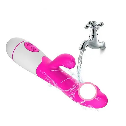 Вибратор силиконовый кролик с двойной стимуляцией для женщин 19,5 см розовый - фото 4