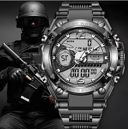 Наручний годинник чоловічий Lige Sport Чорний (2535) - фото 8