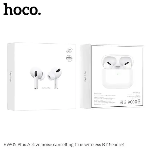 Бездротові навушники Hoco EW05 Plus з бездротовою зарядкою, активним шумозаглушенням, мікрофоном, TWS Bluetooth 5.1 білі - фото 3