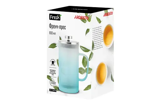 Френч-пресс Ardesto Fresh 800 мл голубой тиффани матовый пластик стекло - фото 2