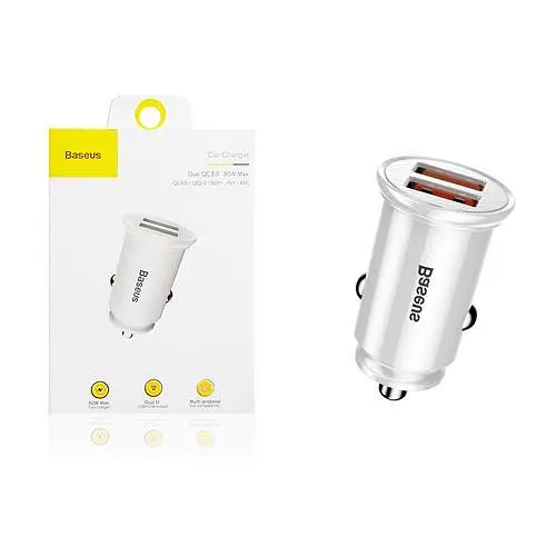 Автомобильный зарядный адаптер BASEUS Circular Plastic 2 USB A+A CCALL-YD02 белый - фото 4