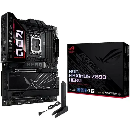 Материнська плата Asus ROG Maximus LGA1851, Z890 HERO, Z890, 4xDDR5, 1xPCI-E 5.0 x16, 1xPCI-E 4.0 x16, 1xPCI-E 4.0 x1, 4xSATA3, 6xM.2, SlimSAS, ALC4082 + ESS ES9219, Intel 2.5Gb + Realtek 2.5Gb, WiFi 7, Bluetooth 5.4, HDMI/2xType-C, ATX - фото 2