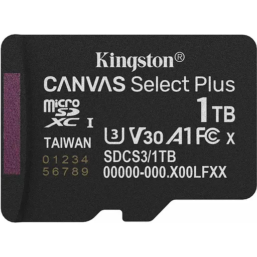 Карта памяти Kingston microSDXC Canvas Select Plus 1Tb Class 10 UHS-I U3 А1 V30 SDCS3/1TBSP [145074]