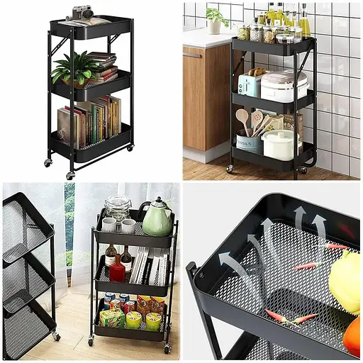 Этажерка Wall Sticker SW-00002099 мобильная трехъярусная универсальная из металла 46.5х29х77.5 см черная - фото 6