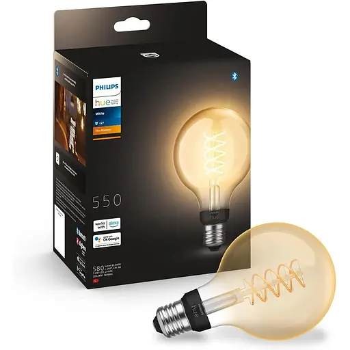 Лампочка Philips Hue White E27 Filament G93 550 lm, теплый белый свет, затемненный, управляемый через приложение, совместимый с Amazon Alexa