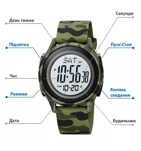 Чоловічий спортивний наручний годинник Skmei 1893 (Камуфляж) - фото 6