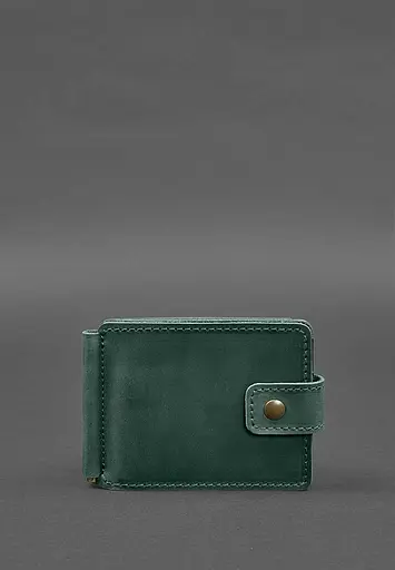 Кожаный портмоне 13.1 зажим с хлястиком Зеленый Crazy Horse - фото 2