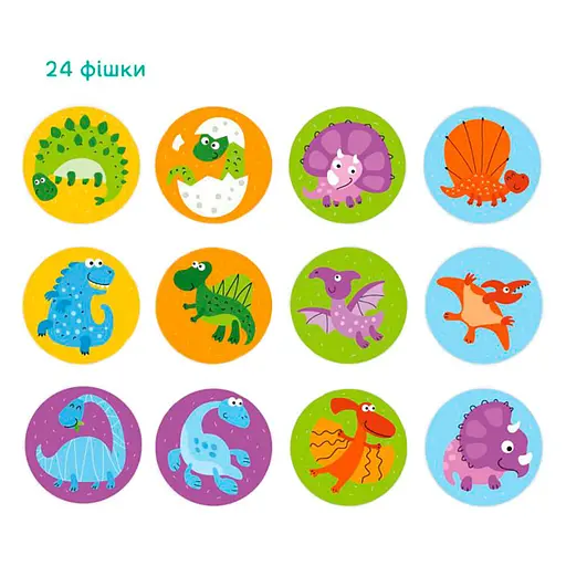 Настільна гра-мемо "Динозаври" DoDo Toys 300142, 24 фішки із зображенням - фото 2